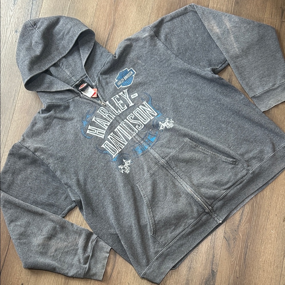Harley-Davidson Contra Costa Charcoal Zip Hoodie with Blue Logo Accents ! XXL
